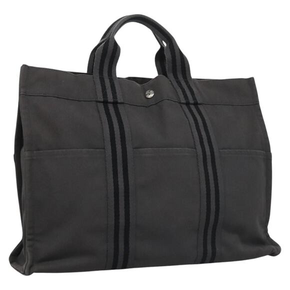 HERMES Fourre Tout MM Hand Bag Canvas Gray - Picture 1 of 16